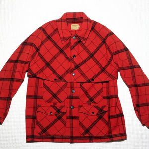 Vintage Skookum Sportswear Red Black Plaid Double Breasted Mackinaw Made in USA
